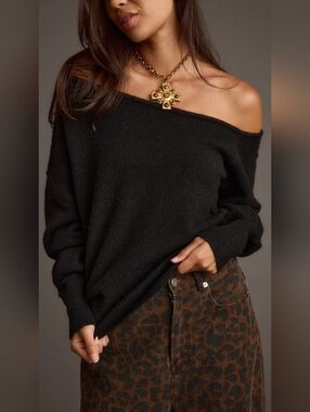 12th Tribe Black Off-the-Shoulder Knit Sweater